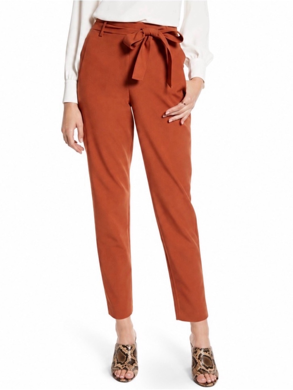 Halogen Rust Paperbag Tie-Waist Ankle Pants